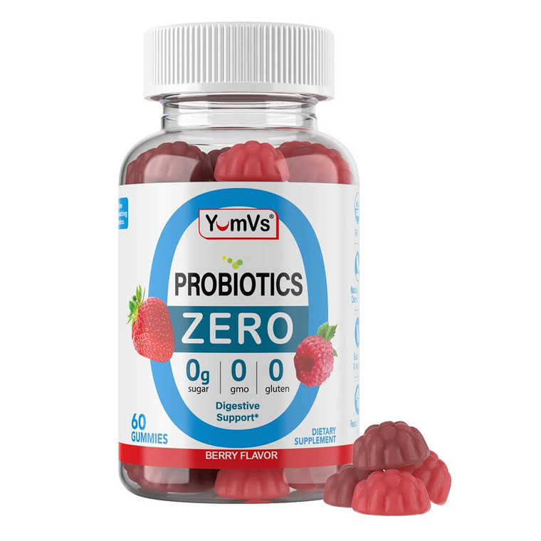 Yum-Vs Zero Probiotic Gummies For Women and Men Digestive Health, Berry Flavor, 60 Ea