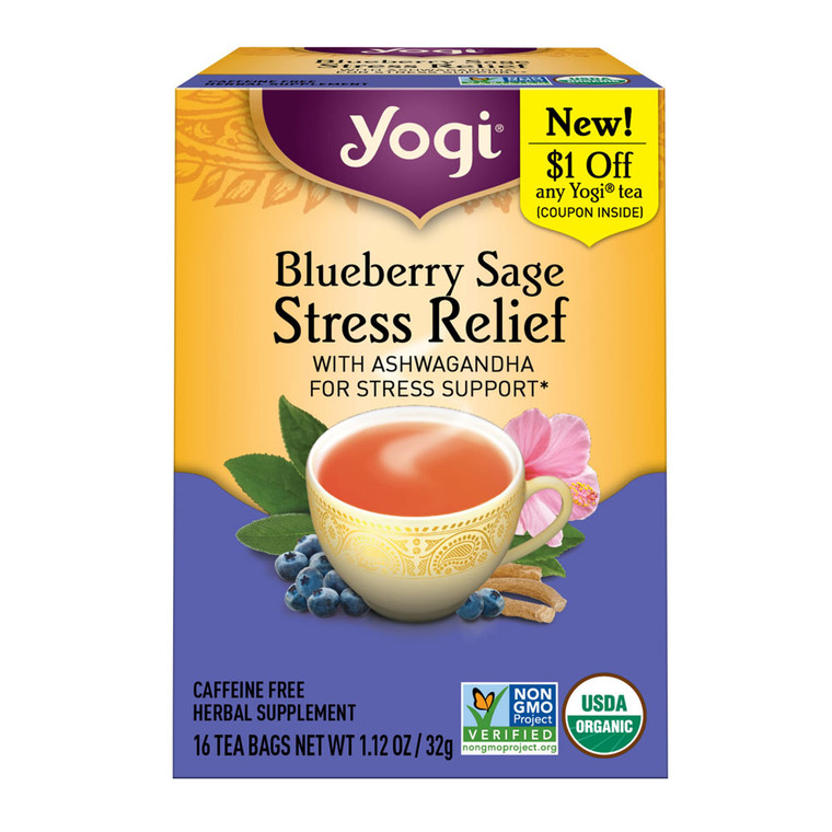 Yogi Blueberry Sage Stress Relief Tea, 16 Ea