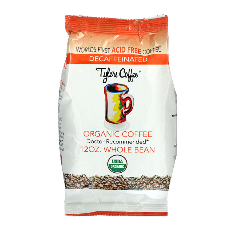 Tylers Coffee Organic Decaf Whole Bean Acid Free Coffee, 12 Oz