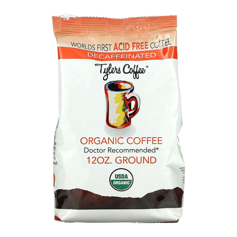 Tylers Coffee Organic Decaffeinated Ground Acid Free Coffee, 12 Oz