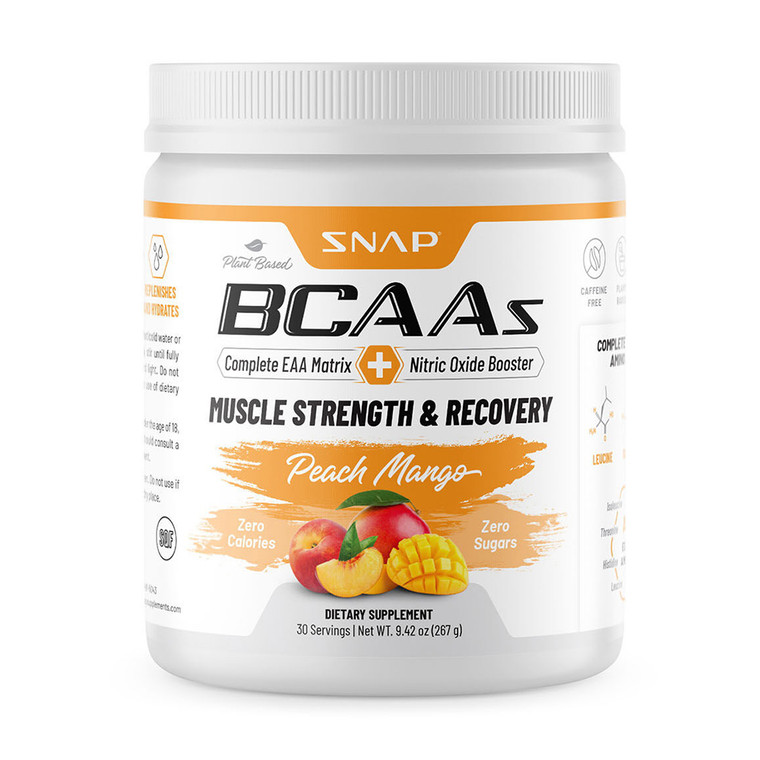 Snap Supplements Bcaa Peach Mango Powder, Muscle Strength Recovery, 9.42 Oz