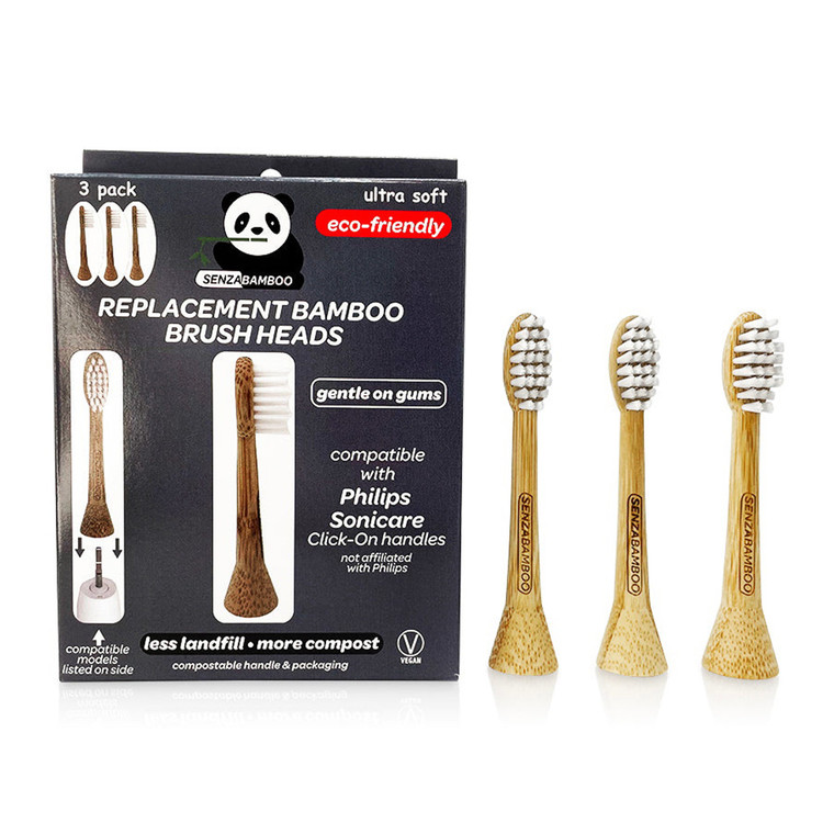 Senza Care Replacement Bamboo Brush Heads, 3 Ea