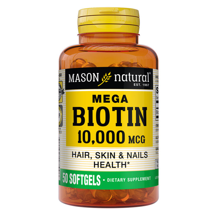 Mason Natural Mega Biotin 10000mcg Extra Strength Beauty Supplement Softgels for Hair Skin and Nails 50Ea