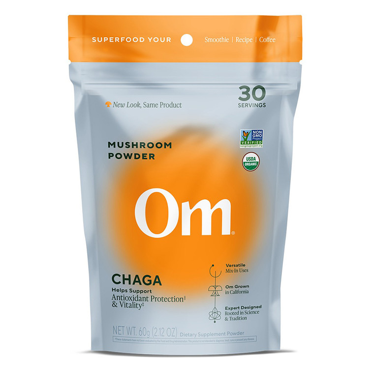 Om Chaga Organic Mushroom Superfood Powder Support Antioxidant Protection and Vitality 2.12Oz (60g)