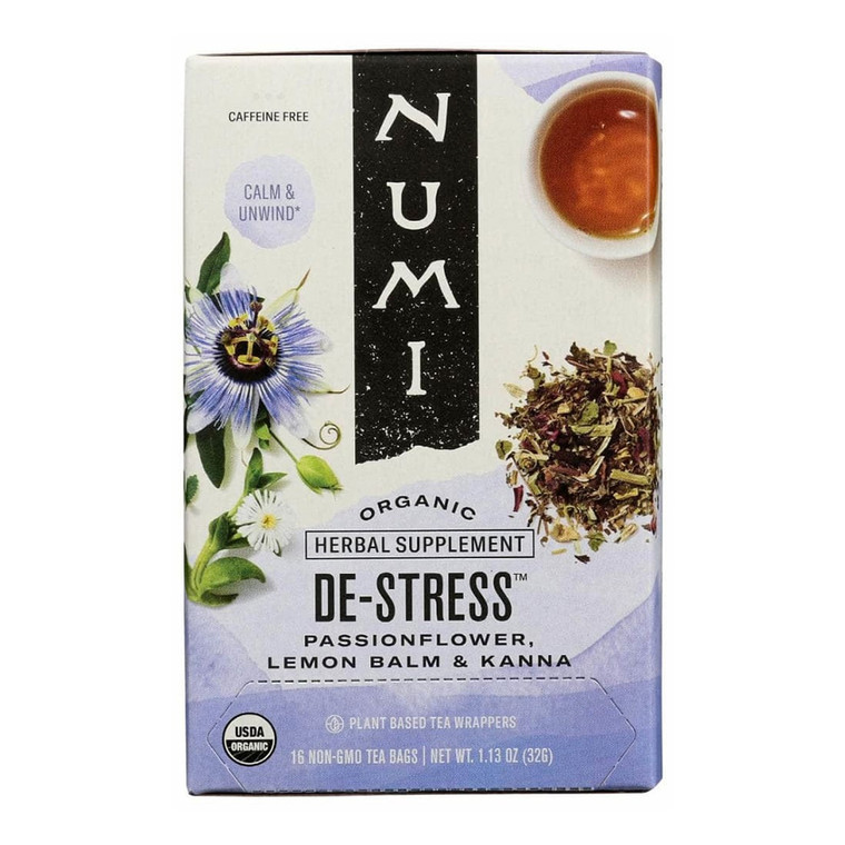 Numi Teas De Stress Tea, Passion Flower, Lemon Balm And Kanna, 16 Ea