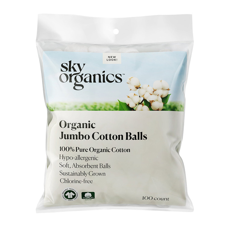 Sky Organics Organic Jumbo Cotton Balls for Sensitive Skin, 100 Ea