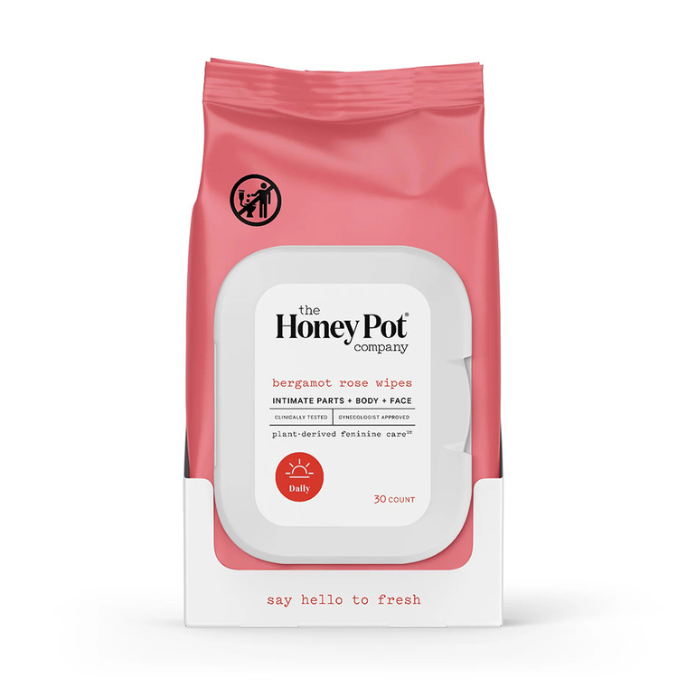 The Honey Pot Bergamot Rose Feminine Care Wipes, 30 Ea