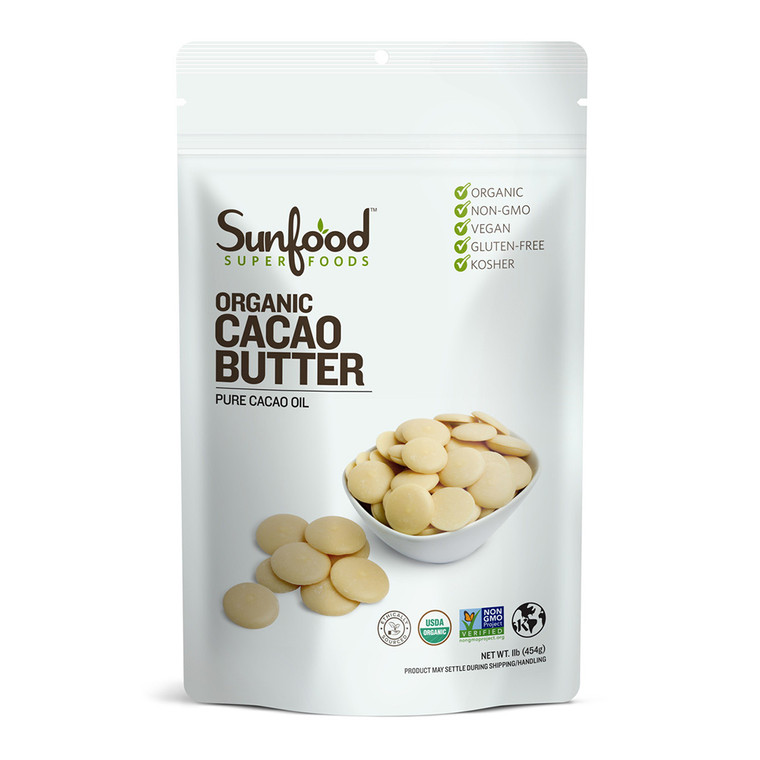 Sunfood Superfoods Organic Cacao Butter with Pure Cacao Oil, 1 Lb