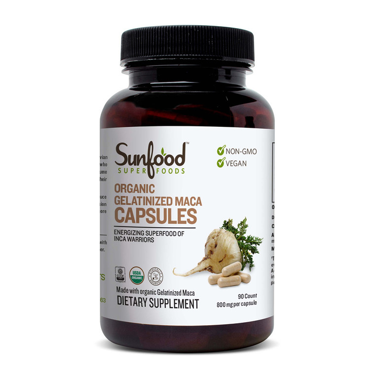 Sunfood Superfoods Organic Gelatinized MACA Capsules for Energy, 90 Ea