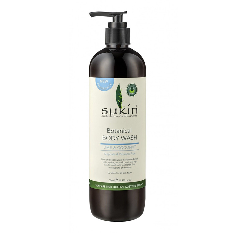 Sukin Natural Botanical Body Wash, Lime and Coconut, 16.9 Oz