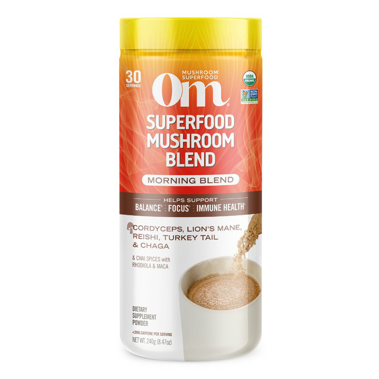 Om Superfood Mushroom Morning Blend Powder Support Balance Focus and Immune Health 8.47Oz (240g)