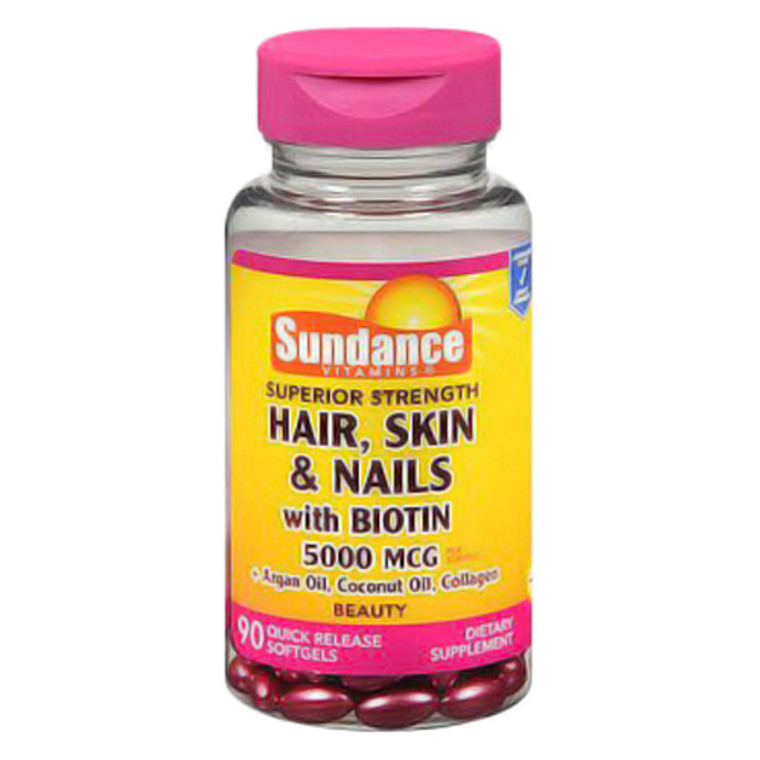 Sundance Hair, Skin And Nails With Biotin 5000 Mcg Beauty Quick Release Softgels, 90 Ea