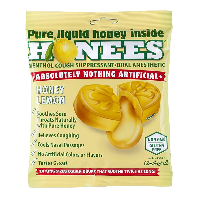 Honees Honey Lemon Menthol Cough Drops 20 Lozenges, 12 Ea