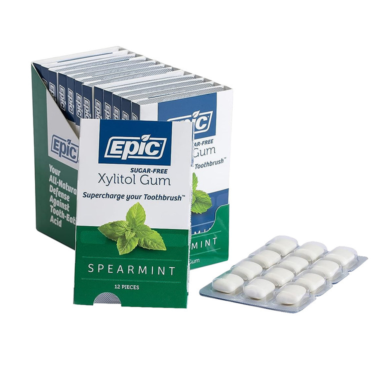 Epic Xylitol Sugar Free Chewing Gum, Spearmint, 12 Ea