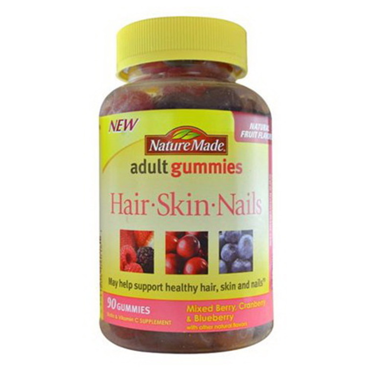 Nature Made Hair, Skin, Nails Adult Gummies Mixed Berry, Cranberry And Blueberry Flavors, 90 Ea