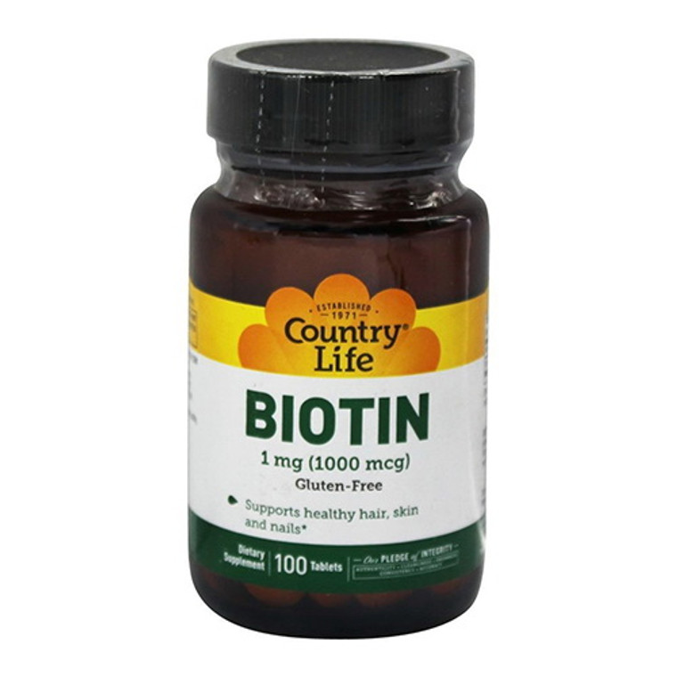 Country Life Biotin 1000 mcg Gluten Free Tablets, 100 Ea