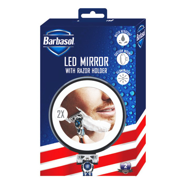 Barbasol 2X Magnification LED Mirror Suction Cup with Razor Holder, 1 Ea