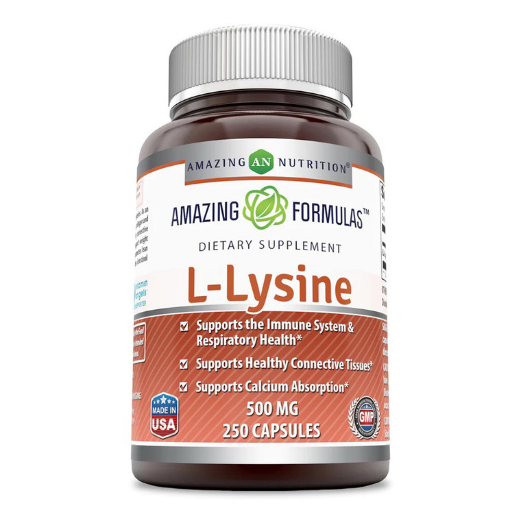 Amazing Nutrition Formulas L-Lysine 500mg Capsules for Immune, 250 Ea