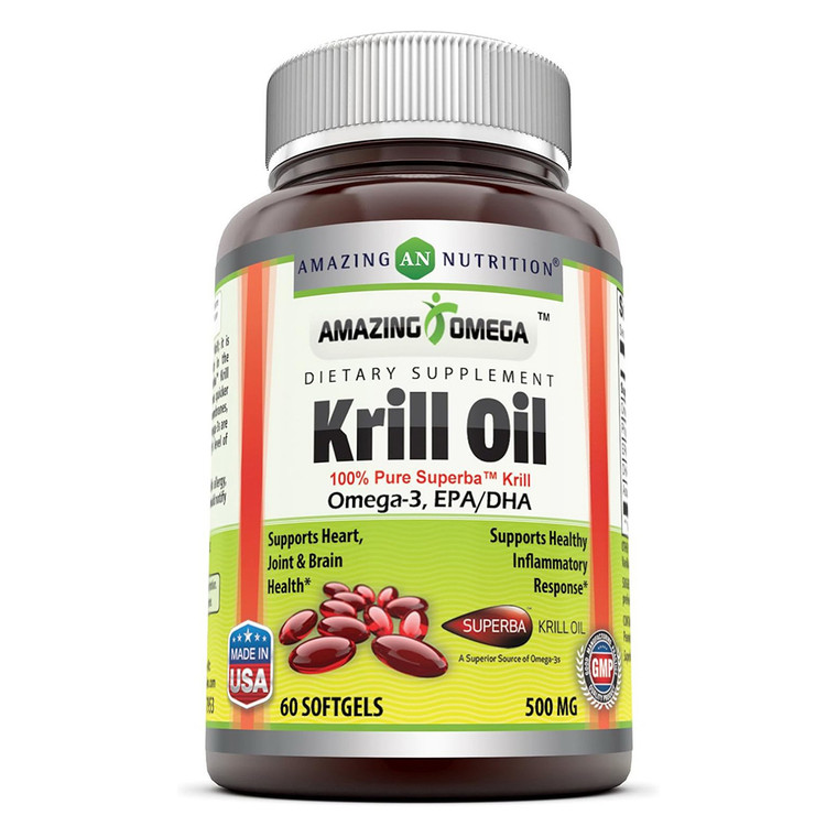 Amazing Nutrition Omega Superba Krill Oil 500 Mg Softgels Heart and Brain Support 60Ea