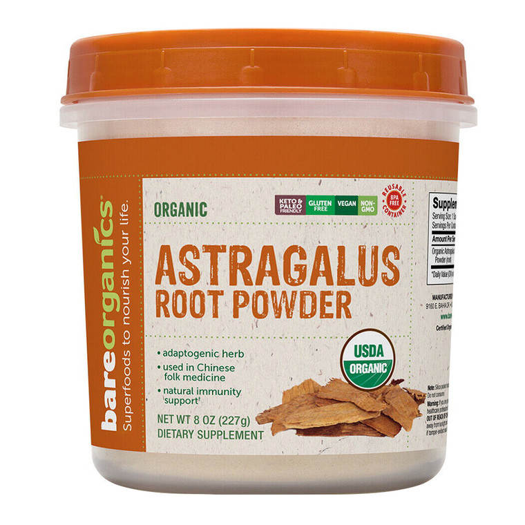 BareOrganics Astragalus Root Powder for Immunity, 8 Oz