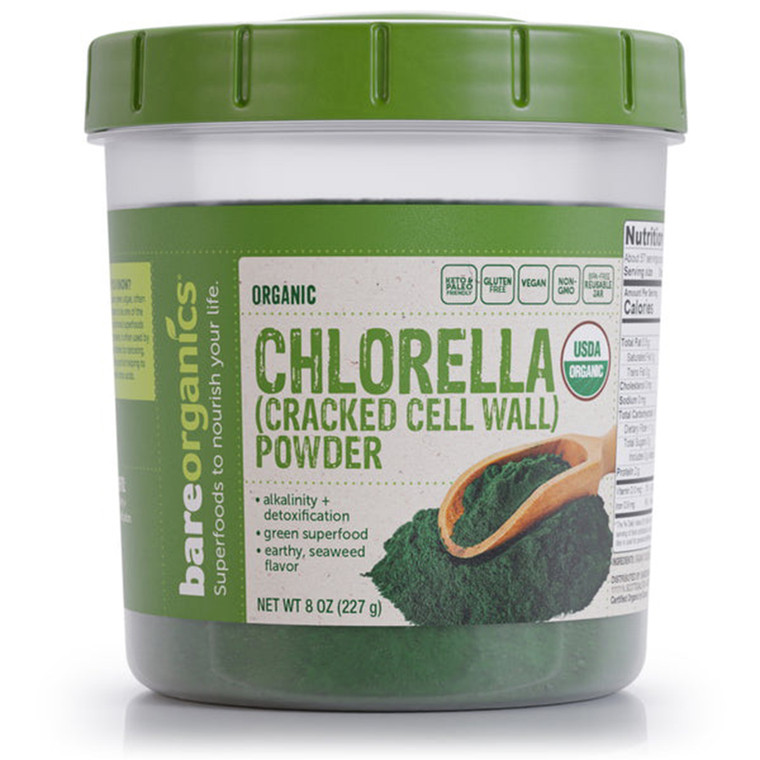 BareOrganics Chlorella Powder Alkalinity and Detoxification Support Cleansing and Vitality 8Oz (227g)