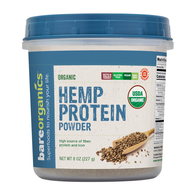 BareOrganics Hemp Seed Protein Powder for Source of Iron and Protein, 8 Oz