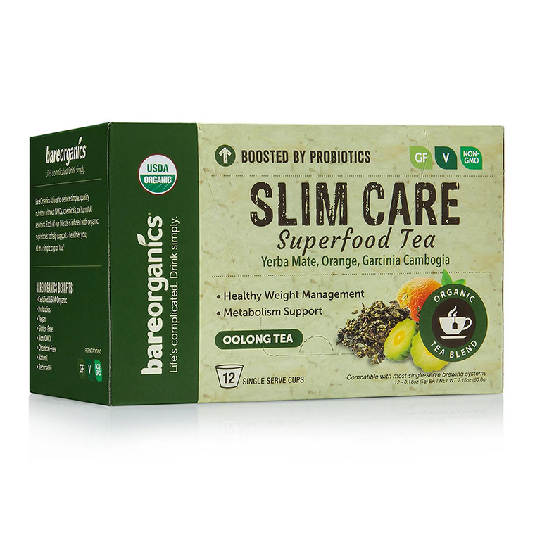 BareOrganics Slim Care Superfood and Probiotics Tea Cups, 12 Ea