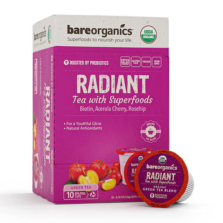 BareOrganics Radiant Superfoods and Probiotics Tea Cups, 10 Ea