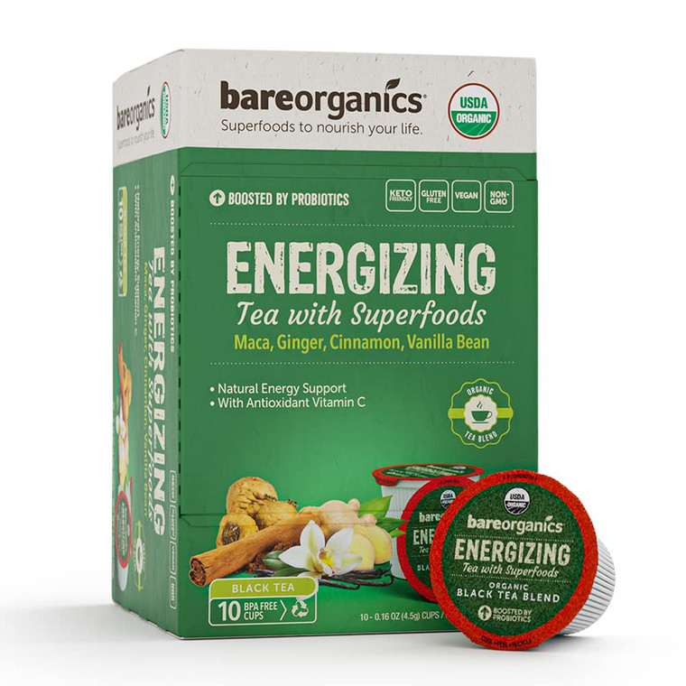 BareOrganics Energizing Superfoods and Probiotics Tea Cups, 10 Ea