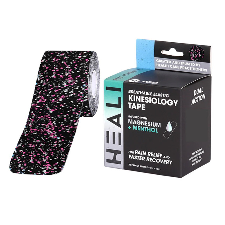 Heali Kinesiology Tape Infused with Magnesium and Menthol, Pink Splatter, 1 Ea