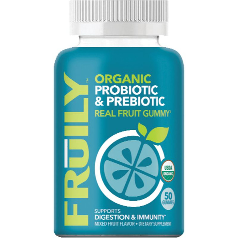 Fruily Organic Digestive Probiotic Real Fruit Gummies with Probiotic Inulin, 50 Ea