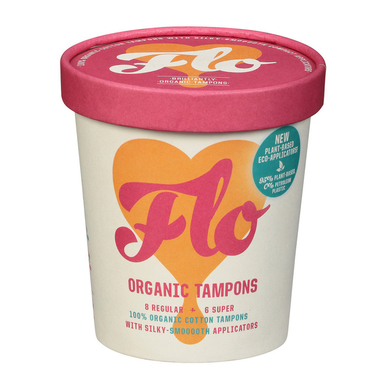 Flo Organic Cotton Tampons with Silky Smooth Applicators Regular and Super 14Ea