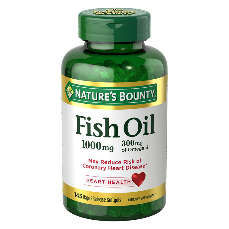 Natures Bounty Fish Oil 1000mg with Omega3 300mg Softgels Support Heart Health 145Ea