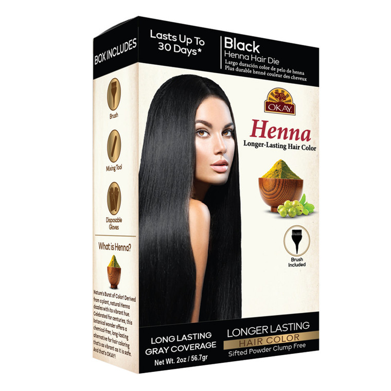 Okay Black Henna Longer Lasting Hair Color for Gray Coverage 2Oz (56.7g)