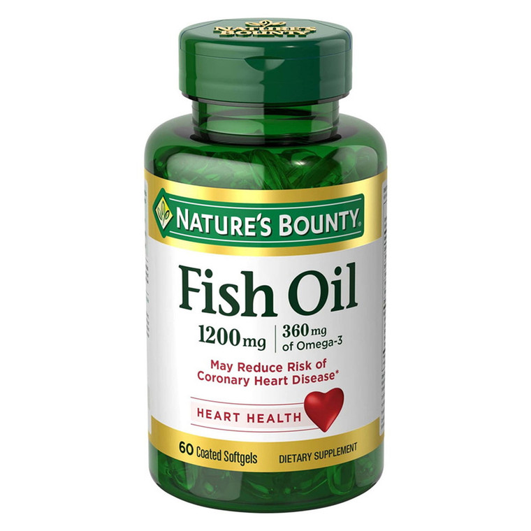 Natures Bounty Fish Oil 1200mg with Omega3 360mg Coated Softgels Supports Heart Health 60Ea