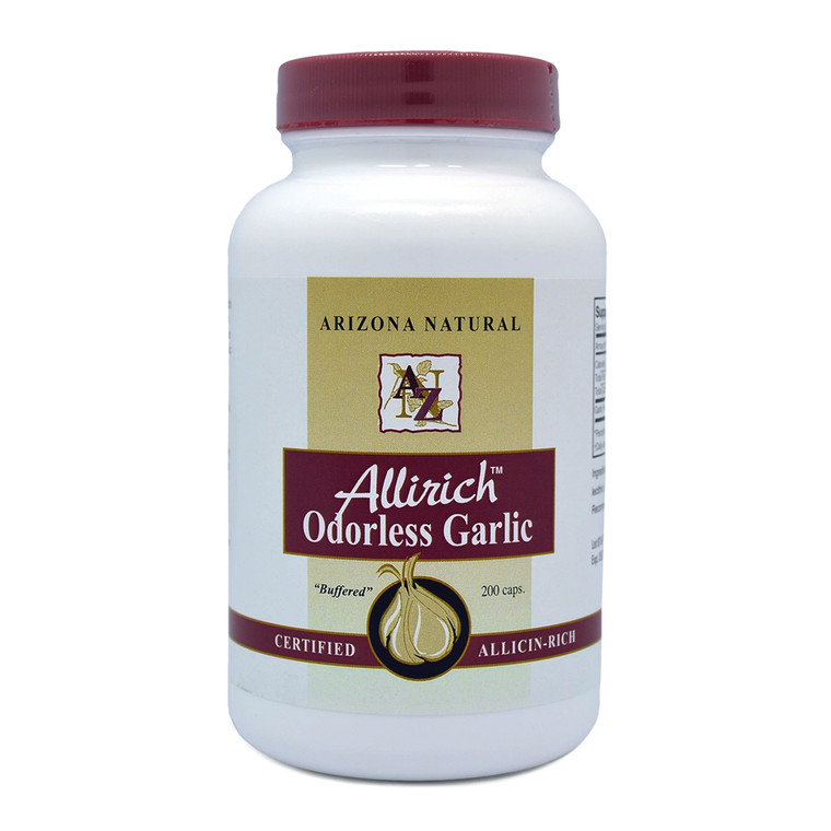 Arizona Natural Allirich Odorless Garlic 500mg Dietary Supplement Capsules 200Ea