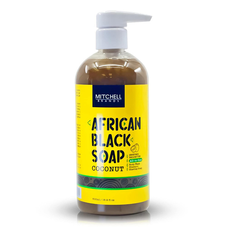 Mitchell Brands African Liquid Black Soap with Coconut, 16.9 Oz