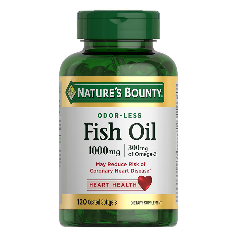 Natures Bounty Fish Oil 1000mg with Omega3 300mg Coated Softgels Supports Heart Health 120Ea