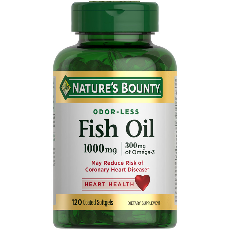 Natures Bounty Odorless Fish Oil 1000 mg with 300 mg of Omega 3 Supplement Softgels, 120 Ea