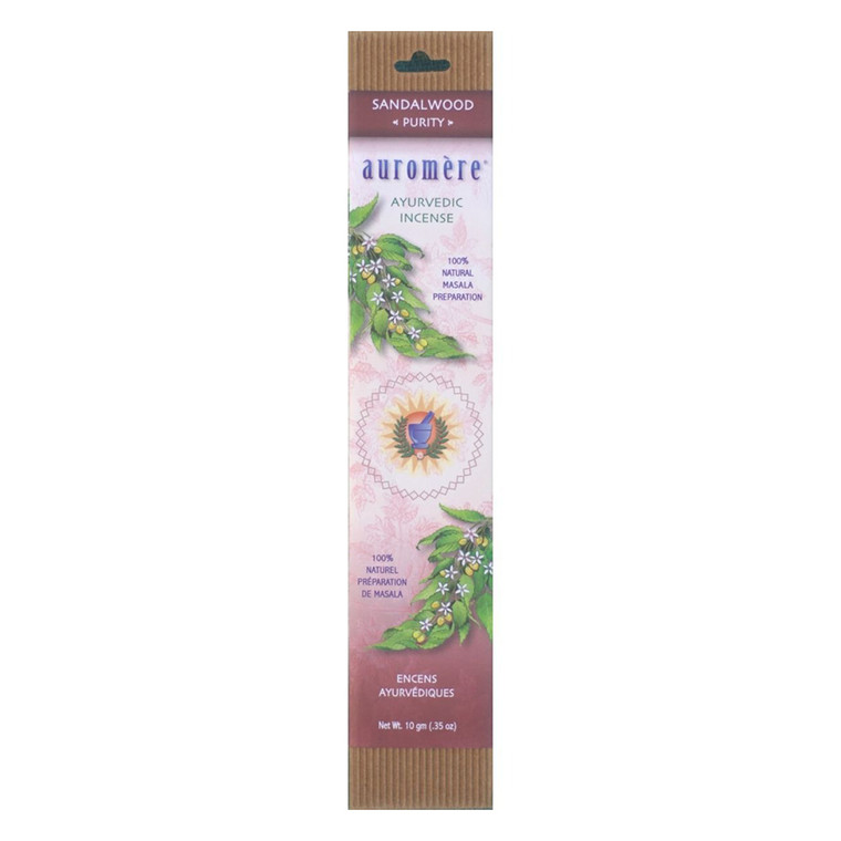 Auromere Sandalwood Ayurvedic Incense Aromatherapy Relaxing Fragrance Stick Formula 0.35Oz (10g)