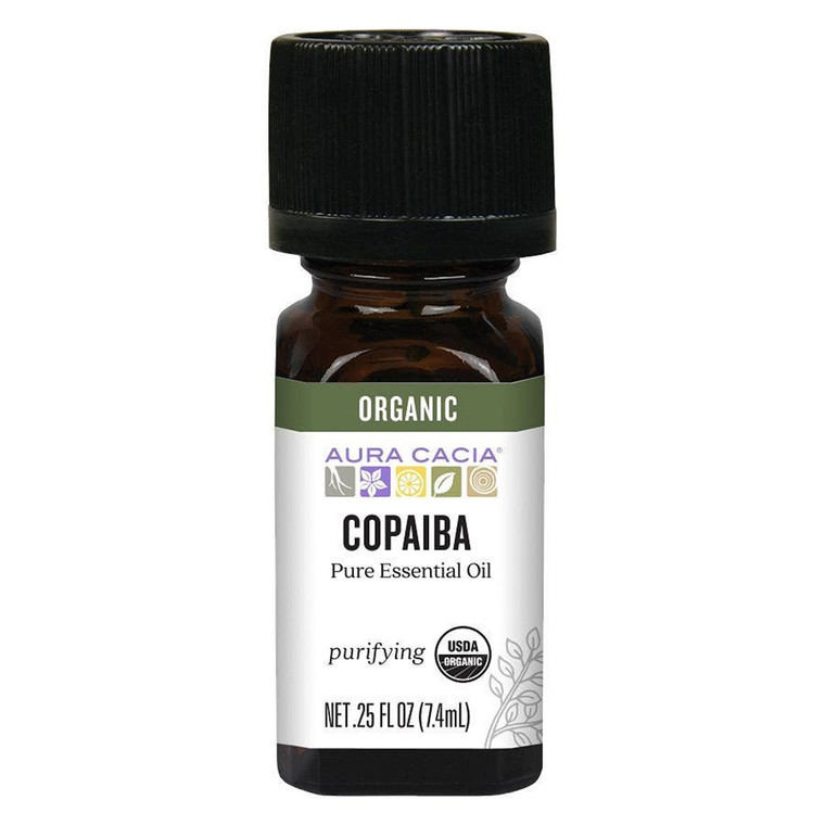 Aura Cacia Copaiba Organic Pure Essential Oil Calming Aromatherapy Treatment Formula 0.25Oz (7.4ml)