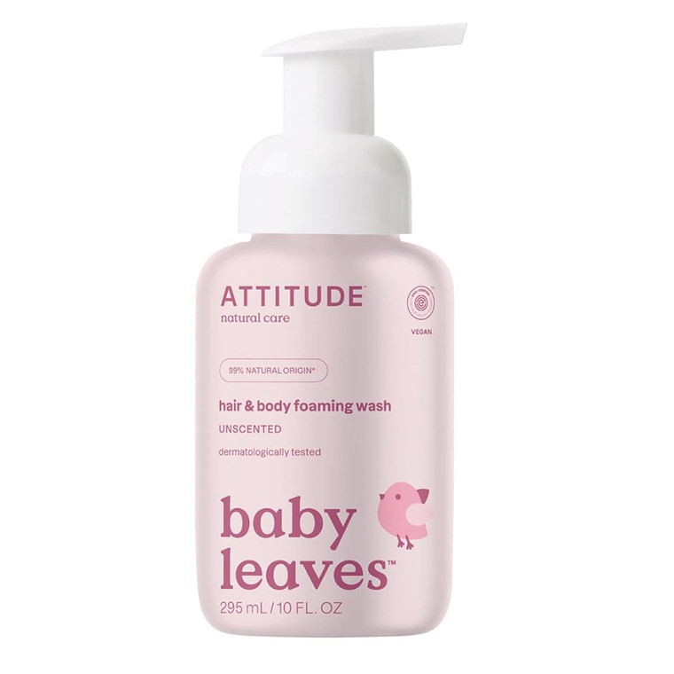 Attitude Baby Leaves 2-in-1 Hair and Body Foaming Wash Fragrance-Free Gentle Cleanser 8.4Oz (295ml)