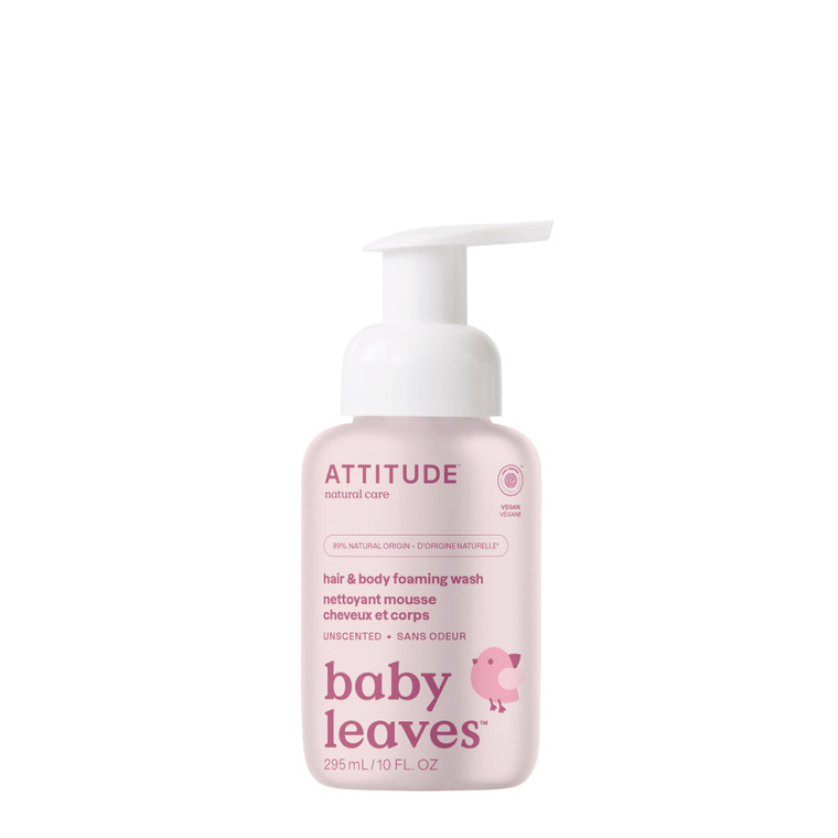 Attitude Baby Leaves 2 in1 Hair and Body Foaming Wash Fragrance Free, 8.4 Oz