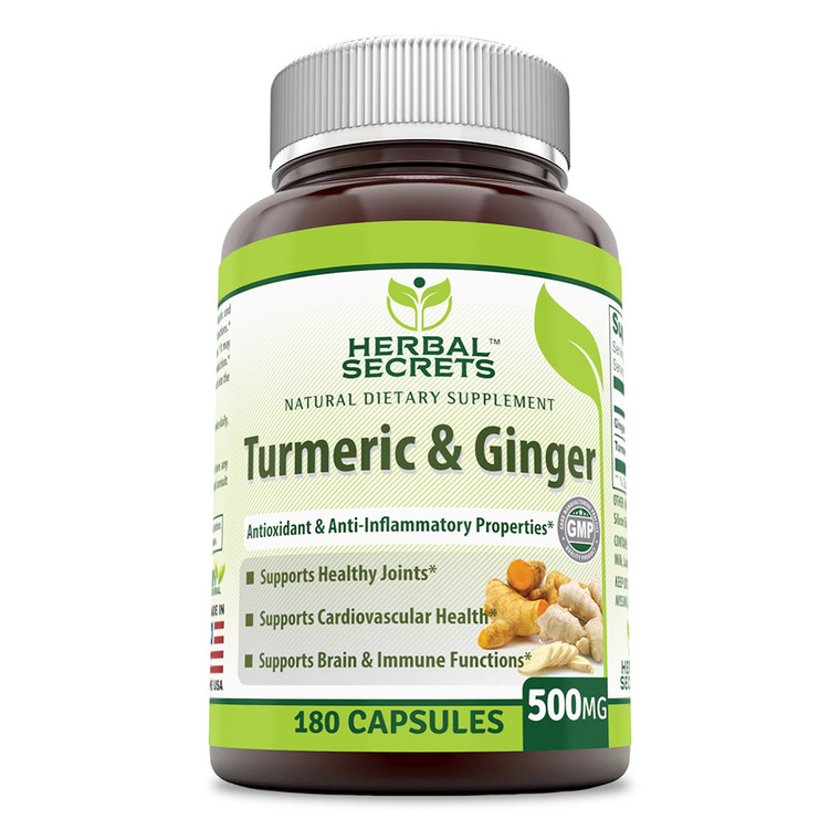 Amazing Nutrition Herbal Secrets Turmeric And Ginger 500 mg Veggie Capsules, 180 Ea