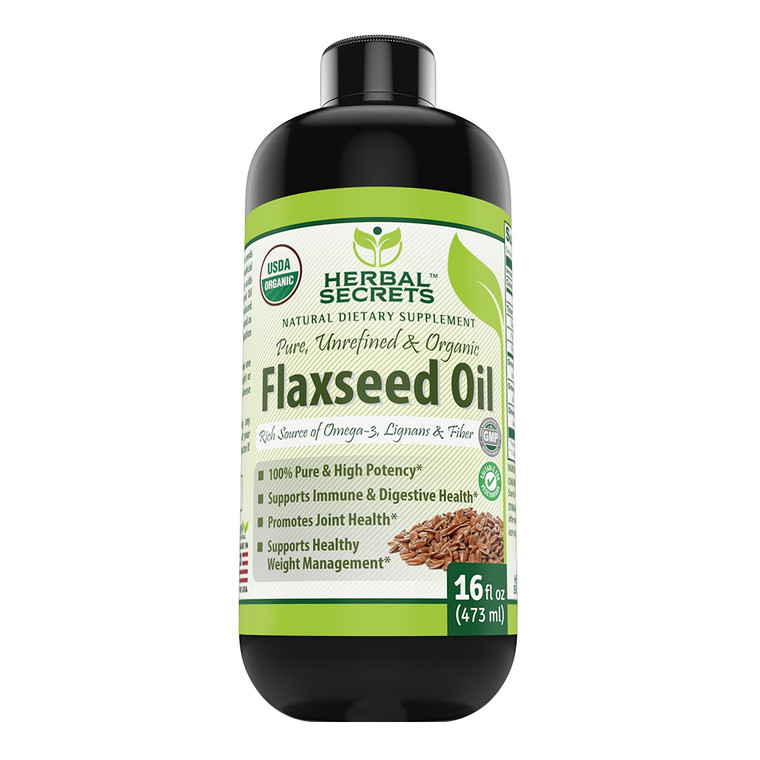 Amazing Nutrition Herbal Secrets Organic Flaxseed Oil, 16 Oz