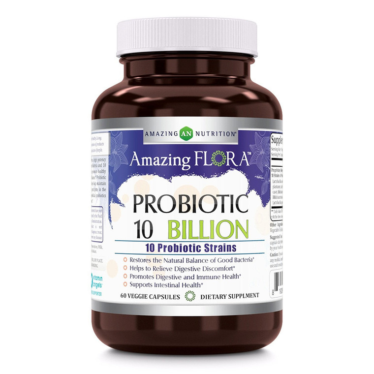Amazing Nutrition Amazing Flora Probiotic 10 Billion 10 Probiotic Strains, 60 Ea