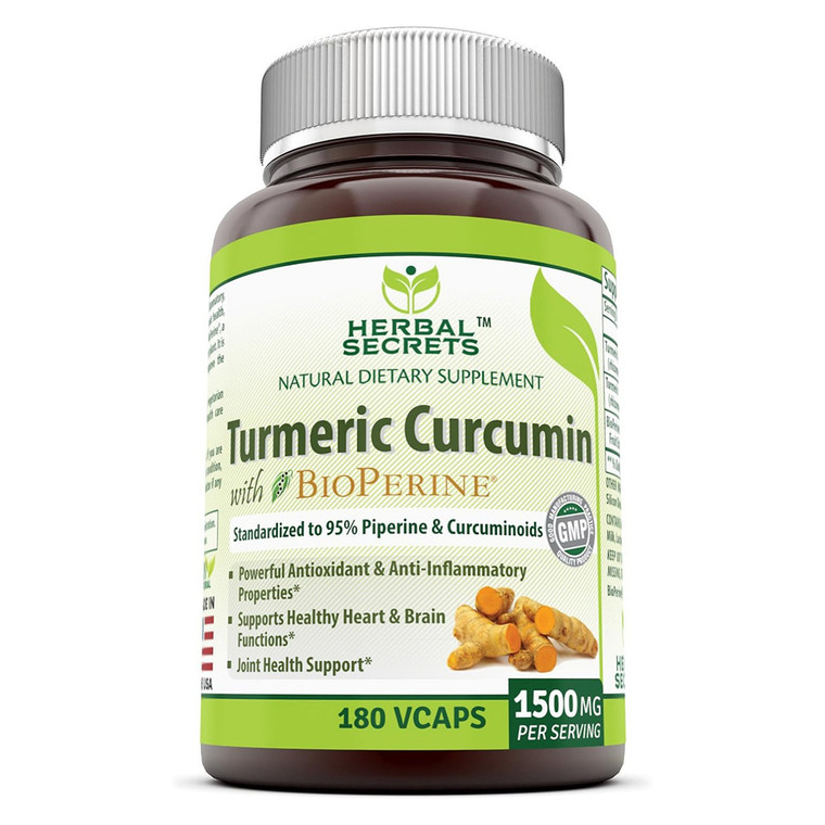 Herbal Secrets Turmeric Curcumin with BioPerine 1500 Mg Capsules Joint and Antioxidant Support 180Ea