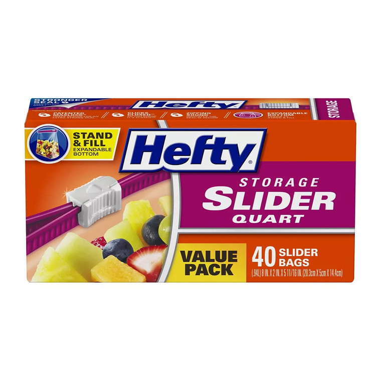 Hefty Quart Food Storage Slider Bag, 40 Ea