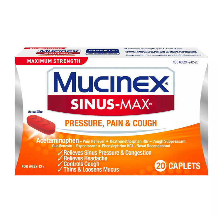 Mucinex Max Strength Sinus & Cough Medicine Tablets, 20 Ea