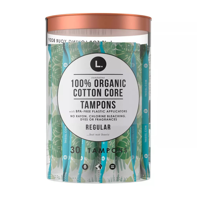 L Organic Cotton Core Full Size Tampons, Regular, 30 Ea